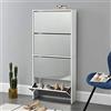 [en.casa] Scarpiera Stretta con 4 Contenitori Ribaltabili 134 x 63 x 17 cm Mobile Portascarpe Salvaspazio con Ante a Specchio - Bianco