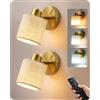 EDISHINE Set 2 Lampade da Parete LED Dimmerabili, Oro con Paralume in Lino