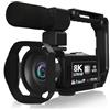 CSDASW Fotocamera digitale 8K, registratore portatile con zoom DV 18X da 48 MP, videocamera touch screen LCD 3'' Leggero(64GB)