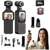 Generic Action camera portatile 5K, videocamera portatile tascabile per vlogging con stabilizzazione dell'immagine, obiettivo grandangolare girevole a 270°, touchscreen rotante, WiFi, controllo remoto e app