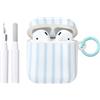 Reownest Custodia per AirPods 2/1 con kit di pulizia, design estetico in morbido TPU a righe, per ragazze e donne, antiurto, per AirPods 2/1, blu