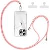 Vauki Cordino per Cellulare Universale con 2 Patch, Tracolla da Collo Nylon Collana Regolabile e Rimovibile, Catena per Maggior Parte Smartphone, Corda per iPhone Samsung Google, Oro rosa+Trasparente
