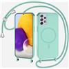 xinyunew Magnetica Cover con Cordino per Samsung Galaxy A53,[Compatibile con MagSafe], Cover in Silicone, Regolabile Cordino da Collo Nylon Catena Collana Tracolla,verde chiaro
