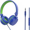 YOYOTUNE Cuffie per bambini, con cavo, con microfono, limitatore di volume 85/94 dB, per ragazze, ragazzi e bambini, cavo cablato da 3,5 mm, cuffie pieghevoli per apprendimento e intrattenimento (blu)