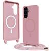 Bigcousin Magnetica Cover con Cordino per Samsung Galaxy A57 5G,[Compatibile con MagSafe], Cover in Silicone, Regolabile Cordino da Collo Nylon Catena Collana Tracolla,Rosa Gold