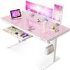 OffiGo Scrivania Regolabile in Altezza Elettrica, 140 x 60 cm, Top in Cristallo Monoblocco, Scrivania in Vetro con Cassetto e Porte USB e Type-C, Scrivania da Sede/Standing, per Casa e Ufficio, Rosa