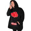 NARUTO Felpa Coperta con Cappuccio Uomo - Felpe Oversize di Pile Blanket Hoodie Taglia Unica Gadget Ufficiale (Nero/Rosso)