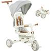 AIYAPLAY Triciclo per Bambini 5 in 1 Cintura 5 Punti 96.5x49x101 cm Crema | Barra di Sicurezza, Maniglione, Copertura Superiore Rimovibile, Triciclo Bambini in Alluminio e PP