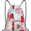 Kfjghhl Red Bird Branch Blossom Coulisse Zaino Borsa Sport Sackpack Bulk Cinch Gym Bag Donne Uomini Bambini Sport All'aperto, Nero , S, Vacanze