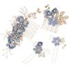 QEQSHQO Fermaglio Capelli Oro Matrimonio Blu - 4 Pezzi Pettinino Capelli Perle Accessori Capelli Cerimonia Strass Eleganti per Damigelle Donne