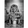 OuterPrint Divertente arte da parete con leone sul WC, grande arte da parete con leone 28 x 35 cm, decorazione da parete con leone, decorazione da parete con leone sul WC, ritratto di testa di leone in bianco e