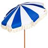 AKTIVE Ombrellone da spiaggia, misura D200 cm, blu e bianco frangia, protezione UV50, poliestere, manico in acciaio effetto legno 28/32 mm, con custodia per il trasporto con maniglia a spalla (62480)