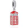 The Charmery Ciondolo a forma di cabina telefonica rossa di Londra, in argento 925, compatibile con braccialetti Pandora, Trollbeads, Chamilia, Biagi e molti altri braccialetti con charm del Regno Unito.
