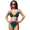 CUPSHE Costume da bagno a due pezzi per le donne Bikini Set a vita alta scollo a V O Ring cinghie rimovibili costumi da bagno increspati, Foglia di t, M