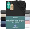Twinzen Lenzuola Letto Singolo 80 x 160 cm - 100% Cotone Jersey, Nero - Oeko Tex Certificato - Lenzuolo Con Angoli Singolo