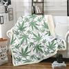 Loussiesd Coperta decorativa per letto e divano, per bambini, con foglie di marijuana, foglie di cannabis, in peluche, verde e bianco, 76,2 x 101,6 cm
