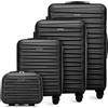 WITTCHEN Skyspeed Line Set di 4 valigie con custodia per cosmetici Valigia da viaggio trolley bagaglio a mano rigida ABS chiusura a combinazione manico telescopico 4 ruote nero Ryanair/ITA Airways