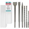 Heller Tools Set di punte per trapano e scalpello, per pietra e cemento, scalpello a punta piatta e a spatola, trapano SDSplus Ø 6,8,10, 6 pezzi, set di scalpelli per trapano sds plus