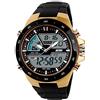 SKMEI Orologio da uomo digitale analogico sveglia 30 impermeabile uomo militare multifunzionale orologi da polso (oro), Oro, Cinturino