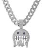 Jpltlvy - Collana con ciondolo a catena cubana hip hop, lettere in strass, design con faccina sorridente, collana da uomo audace, regalo per abbigliamento da strada urbana, 50 cm, Metallo