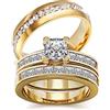 WRS WEDDING RING SET DUE ANELLI Set di fedi nuziali per lui e lei, anelli da donna, in oro nero riempito con zirconia cubica bianca, set da sposa e da uomo in titanio, women's size 6 & men's size 10, Oro giallo riempito