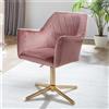 FineBuy Sedia da scrivania in velluto rosa, sedia girevole con schienale, sedia a scocca, portata 120 kg, regolabile in altezza, sedia da lavoro senza rotelle, sedia da scrivania per l'ufficio a casa