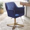 FineBuy Sedia da scrivania in velluto blu, sedia girevole con schienale, sedia a scocca, portata 120 kg, regolabile in altezza, sedia da lavoro senza rotelle, sedia da scrivania per l'ufficio a casa