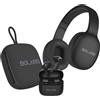 Bolaris, Audio Pack 3-in-1 Auricolare stereo Malaga / Altoparlante Bluetooth / Cuffie Valencia, Nero