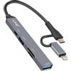 LinQ, hub USB-C e Lightning con 1x USB-C + 2x USB + lettore di schede SD/TF, nero