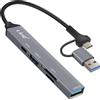 LinQ, hub USB C con USB-C + USB 2.0 + 3.0 + lettore di schede SD/TF, nero