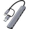 LinQ, hub USB OTG con 5Gbps e lettore di schede SD/TF + connettore jack da 3,5 mm, grigio