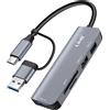 LinQ, hub USB C e USB con 3.0 + 2x USB 2.0 + lettore di schede SD/TF, nero