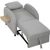 HOMCOM Poltrona Letto 3 in 1 Estraibile in Tessuto Lino, Schienale Regolabile, Tavolino Laterale, Grigio | Aosom Italy