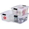 Iris Ohyama Scatole Portaoggetti in con Coperchio, 15L, Lotto di 3, Trasparente, Clip di Bloccaggio, Empilabile, Maniglia, Per Camera, Armadio, Ufficio, Organizzatore, Senza BPA, NTB-15