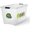 Iris Ohyama, Scatola di Raccoglimento in Plastica con Coperchio, 55L, Per Unità, Trasparente, Clip di Chiusura, Maniglia, Impilabile, Organizzazione Solida e Durevole, per Camera, Ufficio, BSB-55