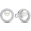 PANDORA Timeless Orecchini a bottone in argento Sterling con perla coltivata d'acqua dolce trattata bianca e zirconia cubica trasparente, Orecchini A Bottone