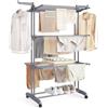 SONGMICS Stendibiancheria, Stendino Pieghevole a 4 Livelli, con Ruote e Ali Richiudibili, 63,5 x 128 x 173 cm, Capiente, Uso Interno ed Esterno, Grigio LLR701G01