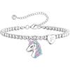 Turandoss Braccialetto con unicorno per bambine, placcato in oro bianco 14 carati, in argento placcato in oro bianco a forma di cuore, con lettere, per donne e ragazze, braccialetto regolabile, regalo
