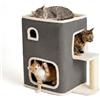 Relaxdays Casetta gatti 2 piani, cuccia con pallina e tiragraffi, grigia