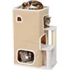 Relaxdays Casetta per Gatti 3 Piani, Tessuto | cuccia con pallina e tiragraffi, beige, HxLxP: 83,5x43x34 cm, per interni