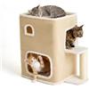Relaxdays Casetta per gatti a 2 piani, tana con pallina e tiragraffi, beige
