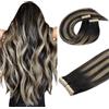 DOORES Extension Capelli Veri Biadesivo, Nero Naturale a Biondo Chiaro 40cm 16 pollice 100g 40pcs, Capelli Lisci Umano Extension Bioadesive Marrone
