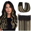 hotbanana Extension Capelli Veri con Filo Invisibile 40cm 95g | Nero Naturale a Biondo Chiaro Capelli Umani Remy Lisci, Invisible Wire Hair Extensions, Extension in Capelli Veri Invisibles
