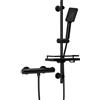 Görbach Colonna Doccia con Miscelatore Termostatico, Set Asta Doccia in Acciaio inox con Doccetta e Tubo, Saliscendi Doccia 70 cm con Mensola, Nero