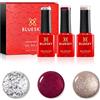 Bluesky Smalto semipermente per Unghie Kit in Gel, Christmas Trio Gift Set.3 x 5ml (Soak off UV/LED Gel) Rosso, Argento, Gold, Glitter - 15 ml