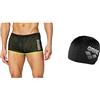 ARENA Square Cut DraSuit, Accessori da Allenamento Costume Frenante Unisex Adulto, Nero (Black), L & Cuffia da Bagno Unisex in Poliestere II, Nuoto, Nero, Taglia Unica