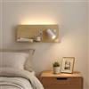 Alpinaluz Applique da Parete con Faretto Destro, Luce LED da Lettura e Ambiente 2700K, USB-C e USB-A, Mensola per Cellulare, Acciaio con Finitura Legno Chiaro, Doppio Interruttore per Camera
