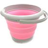 SAMMART Secchio pieghevole in plastica da 5 l, vasca rotonda pieghevole, secchio portatile per pesca e acqua, vaso salvaspazio per esterni (5 l, rotondo, grigio/rosa)