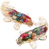 SHINEOFI 2 Pezzi Statua di Cristallo a Forma di Pesce Koi, Decorazione da Tavolo in Cristallo con Foglia Dorata e Pietre Naturali, Ornamento per Scrivania e Spazi Casa Ufficio