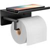 susswiff Supporto per carta igienica, senza foratura, colore nero, porta rotolo di carta igienica, porta carta igienica, autoadesivo, con ripiano, porta carta igienica